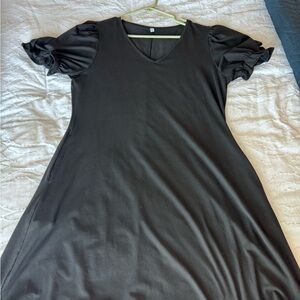 Cotton Ruffled Sleeve Black Dress